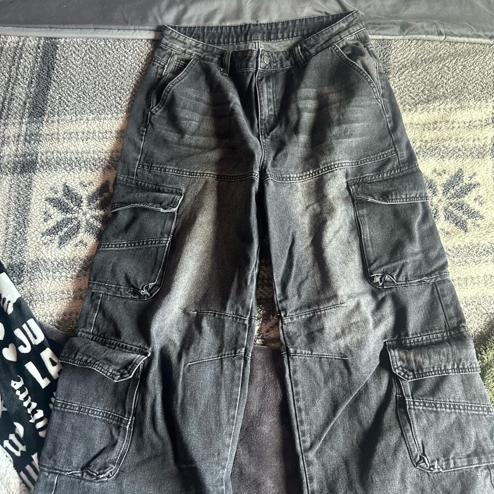 Black Washed Cargo Pants